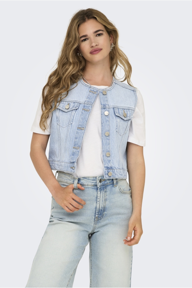 ONLFELIZ DNM WAISTCOAT ROUND COLLAR 15351937 Light Blue Denim